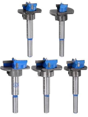 sourcing map 5 brocas Forstner de 20 mm (3/4 pulgadas) de carburo para ajustar la profundidad de madera, brocas Forstner de vástago redondo, abridor de taladro con una llave para perforación de