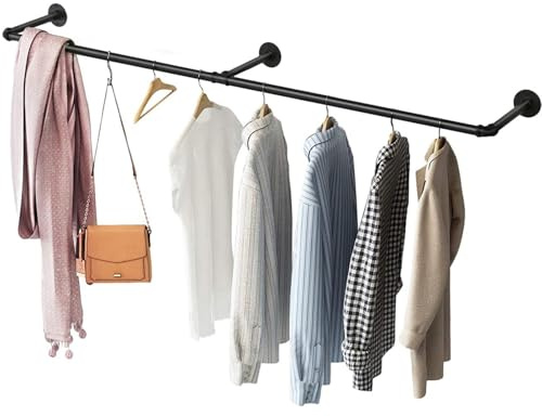 Dripex Clothes Rail Wall Mounted, Industrial Pipe Clothing Hanging Rails Pod, 184cm Garment Rack Stand Display Organiser for Closet Wardrobe Shop