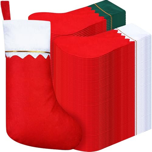 Zubebe Filz-Weihnachtsstrümpfe, 38,1 cm, Weihnachtsstrumpf, Weihnachtsdekoration, rustikale Weihnachtsstrümpfe für Weihnachten, Urlaub, Schlafzimmer, Heimdekoration, Rot, Weiß, Grün, 150 Stück