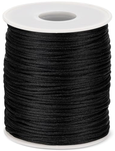 Cordón de nailon de 1,5 mm, 110 yardas, cordón de campanilla de viento, cuerda trenzada, cuerda para hacer pulseras, hilo de joyería para manualidades, cordel para nudos chinos (negro)