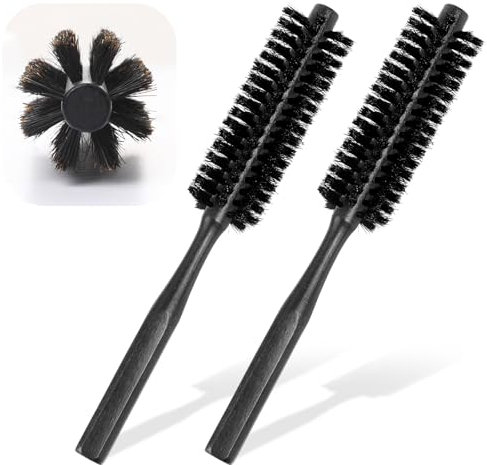 2 PCS Boar Bristle Hair Brush, Small Round Bristle Brush Travel Round Brushes for Short Hair, Portable Rounds Hairbrush, Rounds Comb Men Curling Comb for Women and Men Styling