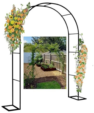 Pérgola de arco de jardín de metal para ceremonia de boda, cenador de acero galvanizado con marco de soporte para plantas, elegante arco negro para vides de rosas, 2,4 x 2,2 x 0,4 m