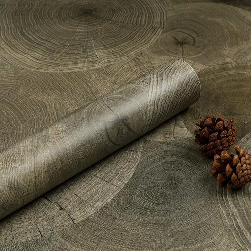 ReWallpaper Grau Braun Möbelfolie Holzoptik Vintage 40CMx7M Tapete Selbstklebende Holzfolie für Tischplatte Schublade Schrank Klebefolie Baumscheibe Klebetapete Küche Holz Abnehmbar