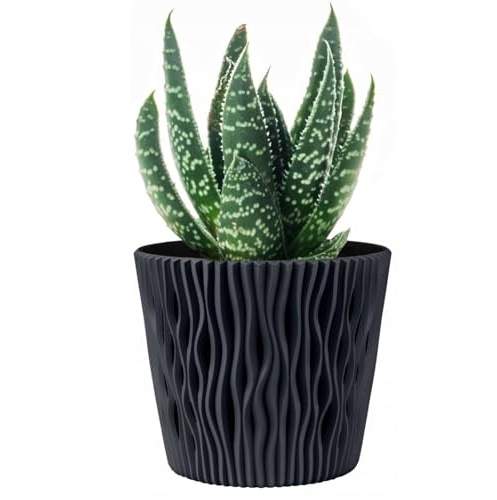B2C Indoor Plant Pots with Insert Plastic Flowerpot Small Large Planter Home Decor Wavy Grooves Texture Removable insert (Anthracite, 26m)