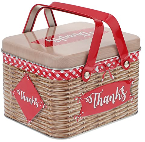 Amosfun Tarros De Galletas y Dulces De Hojalata Caja Para Hornear Galletas Caja De Refrigerio Portátil Para Fiestas y Regalos Color Rojo