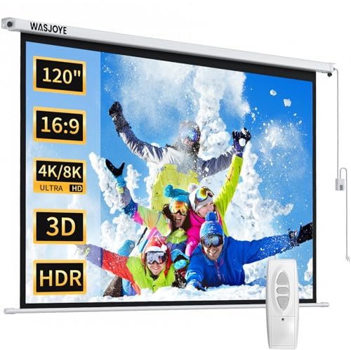 WASJOYE Schermo per proiettore motorizzato da 120 Proiezione automatica diagonale elettrica 4:3 8K HD Schermo per Home Theater Cinema Ufficio Videogiochi Interno W/Telecomando e Montaggio a Parete