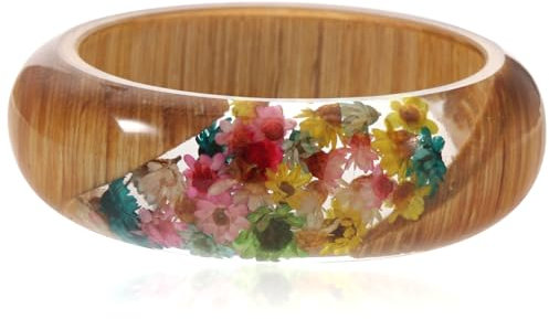 CALLARON Holzarmband Mit Getrockneten Blumen Harzarmband Mit Getrocknetem Delphinium Traditionelles Han-kleidungsarmband Handgelenksdekoration Für Alltag Und Kostüm