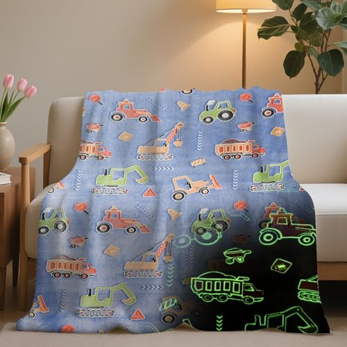 HZVRTN - Barnfilt med enhörning, dinosaurier, rymden, lysande filt i mörkret, mjuk fluffig varm filt present till pojkar och flickor, barnfilt (grävmaskin, 130 x 150 cm)