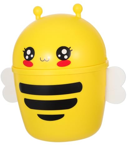 SOLUSTRE Mini Pattumiera con Coperchio a Forma di Ape Gialla | Plastica, Design a Ribalta Facile da Aprire, per Scrivania e Armadietto, 1 Pezzo