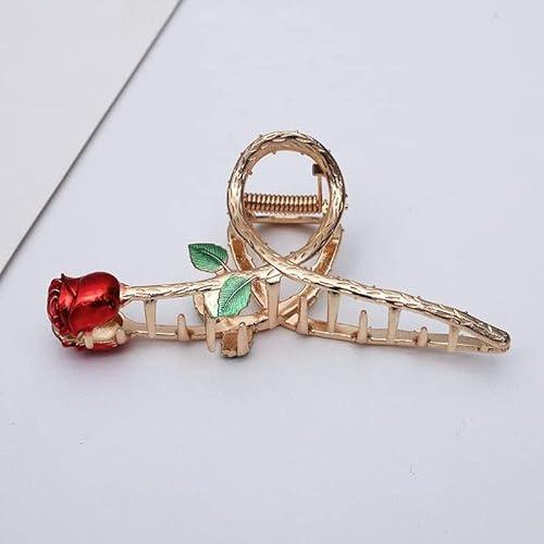 Elegante Rose Metall Haarklammern, Große Haifisch-Clips Rutschfeste Haarspangen für starken Halt, Mode Haarschmuck für lange dicke dünne lockige