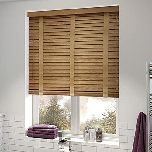 Personalisierbare Jalousien aus Echtholz, 50 mm breite Lamellen für Zuhause und Büro, Verdunkelung und Wärmedämmung, Fensterbehandlungen, elegante natürliche Fensterläden