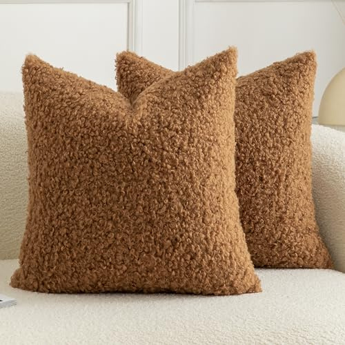 Joyouth 2er Set Curly Teddy Wolle Faux Pelz werfen Kissenbezug Abdeckungen Fuzzy Akzent weiche Sherpa Kissenbezüge Schaffel Fleece Dekorative Kissen Fall für Sofa Couch Wohnzimmer 40x40 cm Bronze