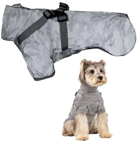 Regenmantel Hunde, Hunderegenmantel wasserdichte Hunderegenjacke mit Eingebautem Geschirr, Verstellbar mit Reflektierenden Streifen für Kleine Mittelgroße und Große Hunde, Camouflage (L)