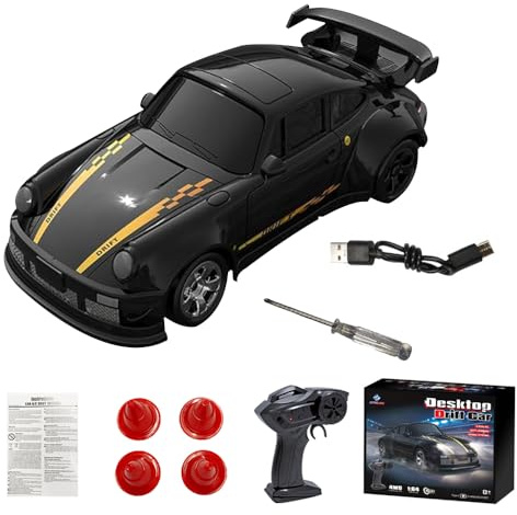 KUWUNG RC Drift Car, 1/64 Scale Remote Control Car with LED Lights, 4WD Racing with Drifting Tires, 15KM/H RC Racing for Race, Childrens Gifts and Toys, Boys Toy Gifts Age 6 7 8 9 10+