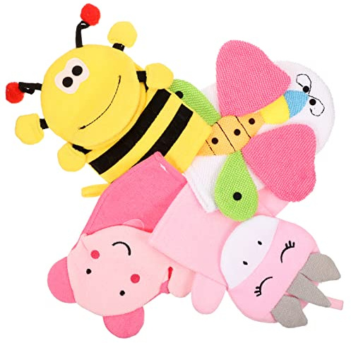 Cartoon Badehandschuhe für Kinder, 4 Stück Pack, Hautreinigung | Tiermotive, Composite Cotton, Bad und Dusche, für Gesicht und Haut, Sanfte Pflege Zufälliger Stil
