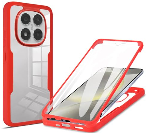 YUXING Funda Protectora 360 para Xiaomi Redmi Note 14 Pro Plus 5G, con Protector de Pantalla Integrado, Resistente a Golpes y arañazos, Cubierta Trasera Transparente-Red