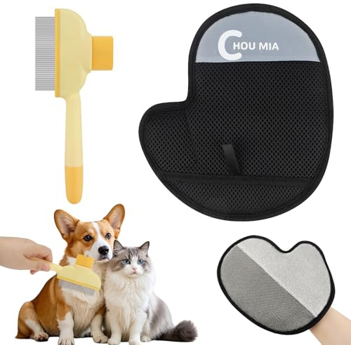 NVGVUP Magnete in pelliccia per gatti e spazzola, 2 pezzi, guanto per la rimozione dei peli di animali, spazzola autopulente con pulsante di rilascio, per l'epilazione e la cura del pelo dei cani di