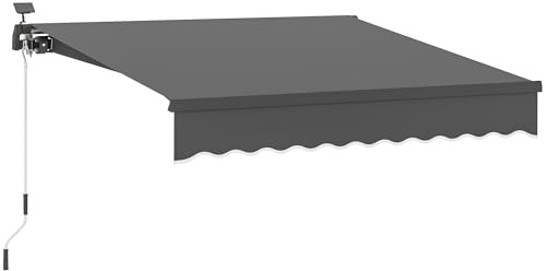 Outsunny Klemmmarkise mit Handkurbel Markise mit Solar-Lichte Gelenkarmmarkise Sonnenschutz UV 50+, Sonnenmarkise inkl. Wandhalterung 300 cm breit Balkonmarkise für Balkon Veranda Terrasse, Grau