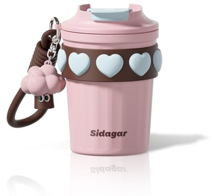 Sidagar 12 oz Travel Coffee Mug Spill Proof Leak Proof, Stainless Steel Thermal Coffee Cup with Lid, Resuable Cup for Hot and Cold, Portable Tumbler for Women, Light Pink