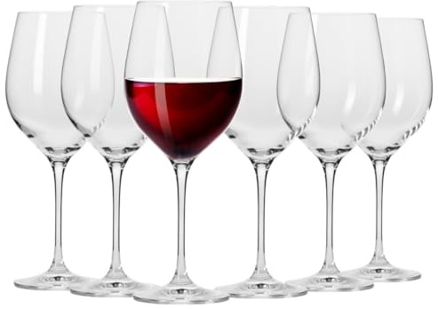 KROSNO Set di bicchieri da vino rosso, 6 x 530 ml, collezione Harmony, in vetro Crystalline senza piombo, bordo liscio, con gambo lungo, per feste, feste e uso quotidiano, lavabile in lavastoviglie