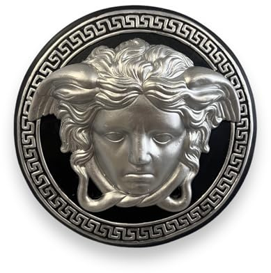 Bavary Handgefertigtes Wandrelief Kopf der Medusa zum Aufhängen Griechisches Wandbild, Antikes Medusa-Design, Handgefertigt, 20 cm, Schwarz-Silber