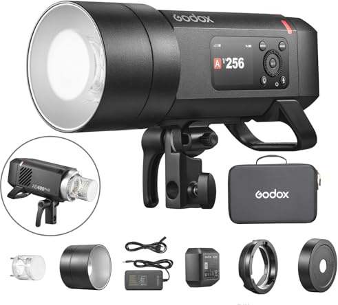 Godox AD400ProII Flash da esterno da 400 W TTL, HSS a 1/8000 s | Tempo di ricarica 0,01-1 s, lampada integrata da 30 W, 2800K-6000K, attacco Godox, anello di adattamento per attacco Bowens