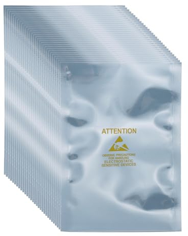 MECCANIXITY 100 Pcs Anti Static Bags 3.5 x 5.1 Open Top ESD Shielding Bag with Labels for Hard Drive HDD SSD Electronic Device Motherboards, Silver Gray