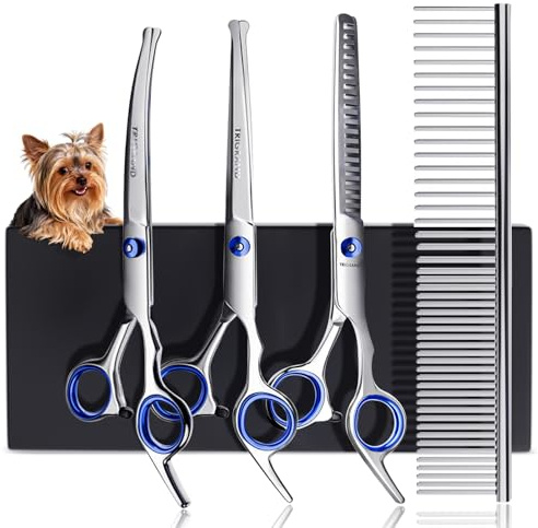 Tijeras Peluqueria Canina, Acero Resistente A La Oxidación, Puntas Redondeadas Seguras, Revestimiento De Titanio, Profesionales Para Perros Para Recortar La Cara, Las Patas Y La Cola,Azul