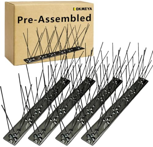KOKMEYA Edelstahl Taubenabwehr Spikes 3 Meter, Vormontiert Taubenabwehr Spikes Balkon, Effektiver Edelstahl Vogelschreck für Dach, Balkon, Fenster (schwarz, 12 Stück)
