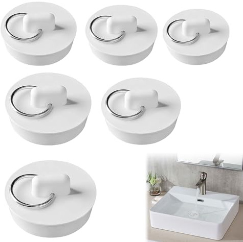 6PCS Bath Plug Replacement Universal Sink Plug Replacement Drain Stopper Rubber Bathtub Plug White Bathroom Kitchen Sink Plugs (6 Sizes)