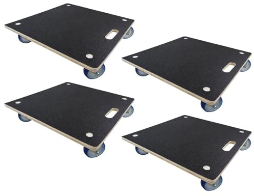 PROREGAL Mega Deal 4X Profi Transportroller mit 4 Rollen | HxBxT 15x58x58 cm | Traglast 300 kg | Siebdruck Holzplatte | Schwarz | Möbelroller Möbelhund Rollbrett Transporthilfe Rollwagen Roller
