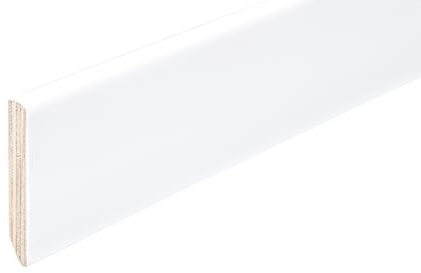 Battiscopa Rivestito In Legno Di Tanganica Laccato Bianco Puro mm. 82X13X2400 (Prezzo Per ml. 4, 80)