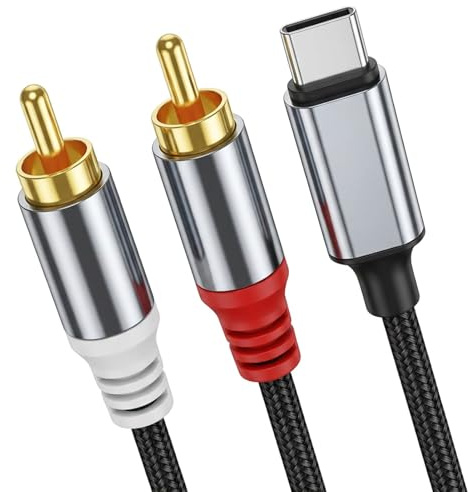 Piaeny Câble 2 RCA USB C Audio Stéréo 1.2M, Adaptateur Type C Mâle vers 2 RCA Mâle Y Auxiliaire Numérique Compatible avec Téléphone, Amplificateur, Enceinte, HDTV, Home Cinéma, Vidéo Projecteur