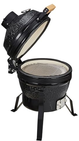 Crevyteg Barbecue œuf en céramique Portable 13'' – Gril à Charbon avec Support, thermomètre intégré, déflecteurs de Chaleur, Grille INOX – Fumoir idéal Jardin, terrasse, Camping – Noir, 13 Pouces