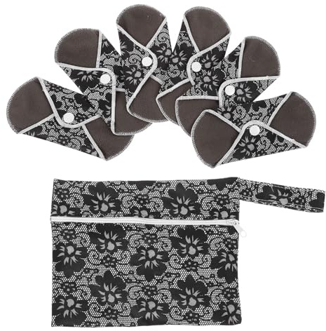 Vaguelly 6 Pcs Reusable Sanitary Napkins for Women Pregnant Ladies Charcoal Fiber Cloth Pads with Button Design Super Ductile for Medium Flow and Urinary Incontinence Random Color