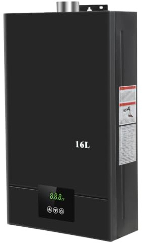 Chauffe-eau à gaz naturel 16 l avec mode hiver et été, chaudière à gaz naturel design portable sans réservoir d'accumulation, avec écran numérique