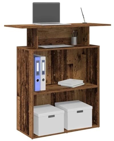Kaloriko Bancone da ricevimento, effetto legno anticato, 100 x 40 x 104 cm, con ripiano, cassetto, per ufficio, casa, ufficio, versatile, robusto e salvaspazio, per ricevimenti e lavoro