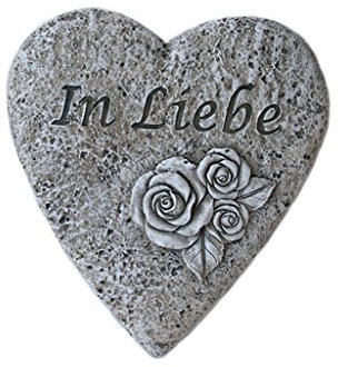 Bambelaa! Grabschmuck Grabdeko Herz Inschrift „In Liebe“ Steinharz Friedhof