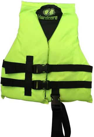 Hardcore Life Jacket Paddle Vest; Coast Guard Approved Type III PFD Life Vest Flotation Device; Jet ski, Wakeboard, Kayak; Ideal Extra Life Jacket for Your Pontoon Boat Neon Yellow (Child 30-50 lbs)