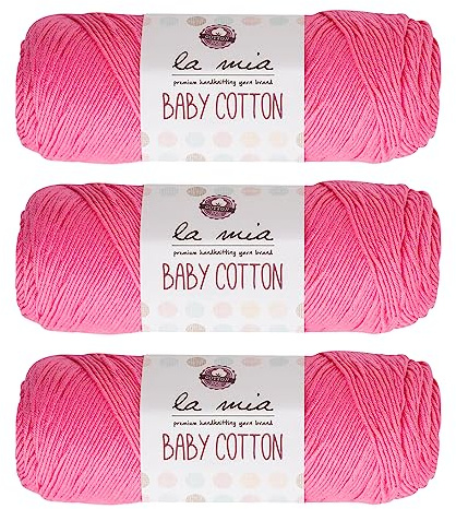 3 Skein La Mia Baby 50% Cotton Total 10.5 Oz Each 3.5 oz (100 g) / 218yd (200m), Medium, Worsted, Super Soft Yarn, Best For Baby and Amigurumi, Pink - L046