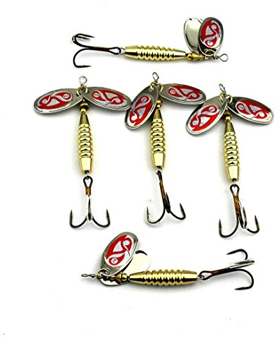 Lenpaby, Esche da pesca in metallo, 5 pezzi, esche cucchiaino, esche artificiali rotanti, 9 cm, 16,5 g