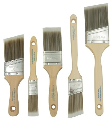 Pro Grade- Paint Brushes - 5 Piece Flat and Angle, Paint Brush for All Latex and Oil Paints & Stains - Home Improvement - Interior & Exterior Use Paint Brush