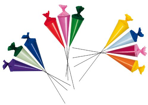 alles-meine.de GmbH 6 STK. Schultüte - 12 cm - mit Stiel - rund - Geschenktüte klein Dekoration - Zuckertüte Deko für Schulanfang Dekotüten 12cm - Blumenstrauß Tischdeko Dekorati