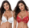 Curve Muse Women's Plus Size Add 1 Cup Push Up Underwire Halter Front Close Bras-2PK-Red,White-40B (EU:90B)