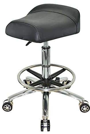 VAKON SALON - Breitsitz Rollhocker höhenverstellbar von 55-75 cm mit Fußring, Drehhocker, Rollhocker, Praxishocker, Bürohocker