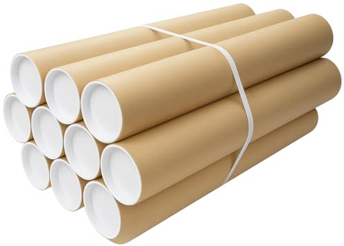 PACKZONE A1 Postal Tubes with Lids – Pack of 5 Heavy-Duty Cardboard Tube for Mailing Posters, Documents & Artwork, Packaging Roll with Plastic End Caps – Parcel, Posting & Shipping Tubes