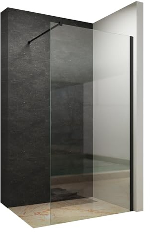AQUABATOS 100x200cm Walk In Dusche schwarz matt 10mm Klarglas mit Nano Beschichtung Duschwand Glas Duschabtrennung Duschtrennwand Glastrennwand Glaswand für Duschwanne mit 90° Stabilisator