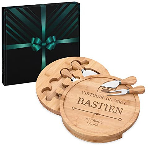 Maverton Plateau à Fromage Personnalisé - 25 cm - Planche à Fromage avec Les Accessoires - Cadeau Homme - Cadeau Anniversaire Homme - Cadeau Personnalisé - Goût