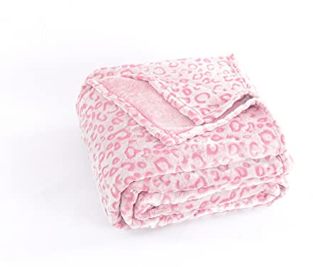 PLEASANT BOULEVARD Coperta leopardata in pile, di prima qualità, leggera, accogliente, calda, in microfibra, per divano, divano e letto, colore rosa, 127 x 152,4 cm