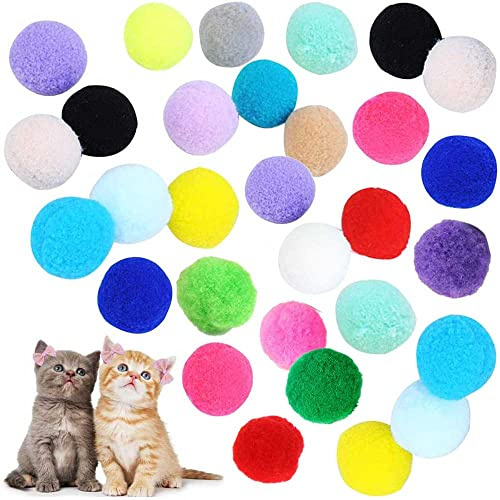 VOVIGGOL 30 pezzi 3 cm 10 colori Giocattoli per gatti Palline morbide Gattini Pompon Giocattoli per interni Gatti Gioco interattivo Palla silenziosa per DIY artigianato Decorazioni creative